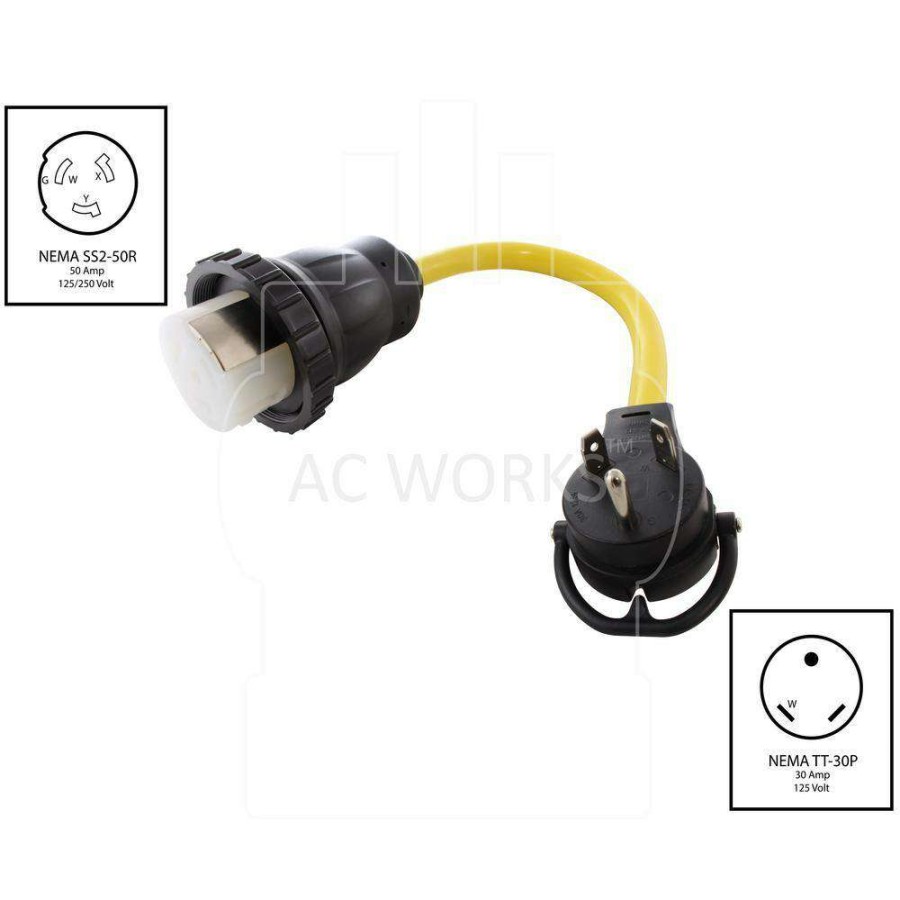 Rv & Marine Cords * | Ac Works Ac Connectors 1.5 Ft. 10/3 Rv 30 Amp Tt-30P Plug To Ss2-50R Rv/Marine 50 Amp Detachable Inlet Adapter