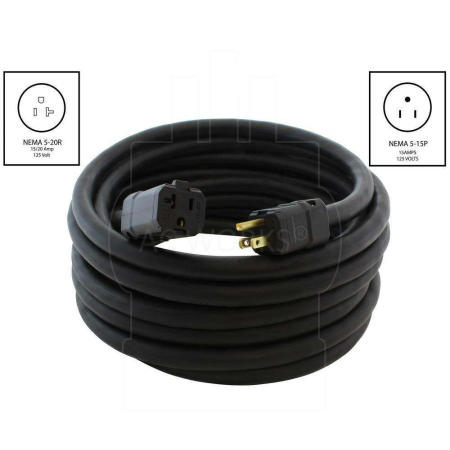 General Purpose Cords * | Ac Works 25 Ft. Soow 10-Gauge 3-Prong Nema 5-15P To Nema 5-20R 15 Amp/20 Amp Super Duty Rubber Extension Cord