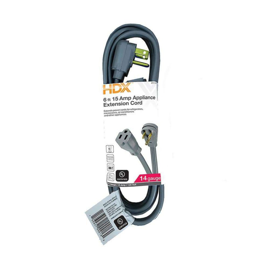 Appliance Extension Cords * | Hdx 6 Ft. 15 Amp Air Conditioner/Appliance Extension Cord,Grey