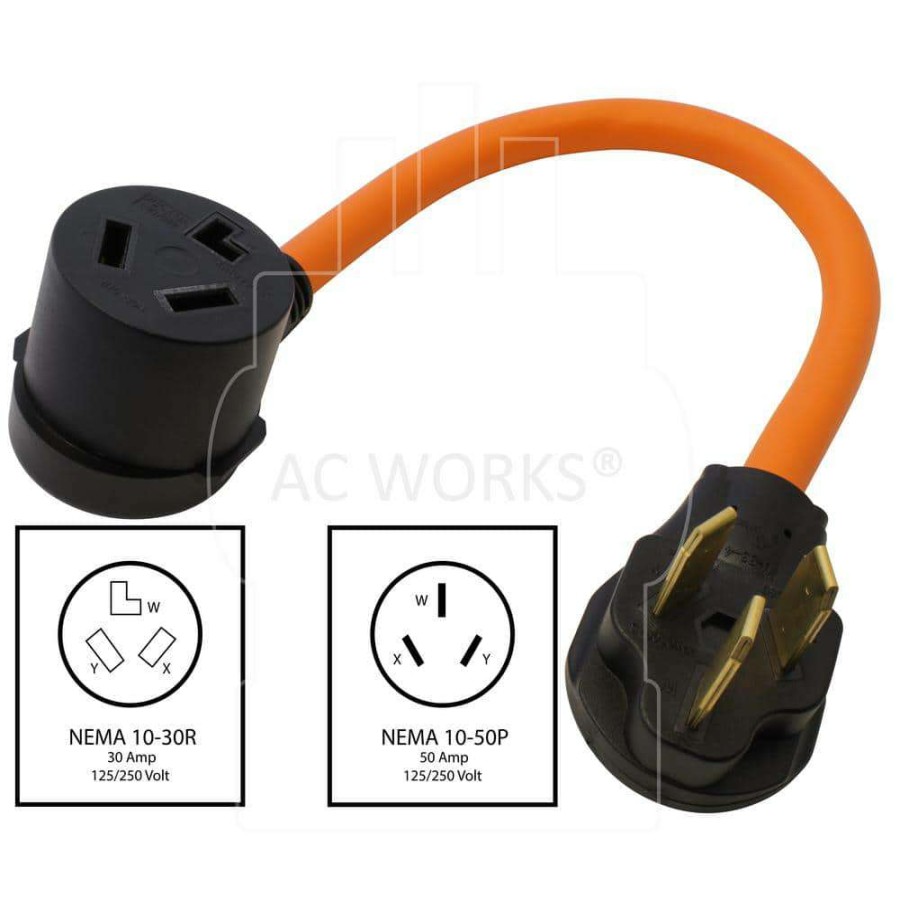 Extension Cord Accessories * | Ac Works 1.5 Ft. 10-50P 50 Amp 3-Prong Plug To 10-30R 3-Prong Dryer Outlet