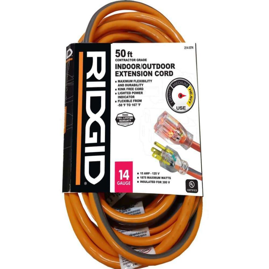 General Purpose Cords * | Ridgid 50 Ft. 14/3 Extension Cord, Orange And Gray