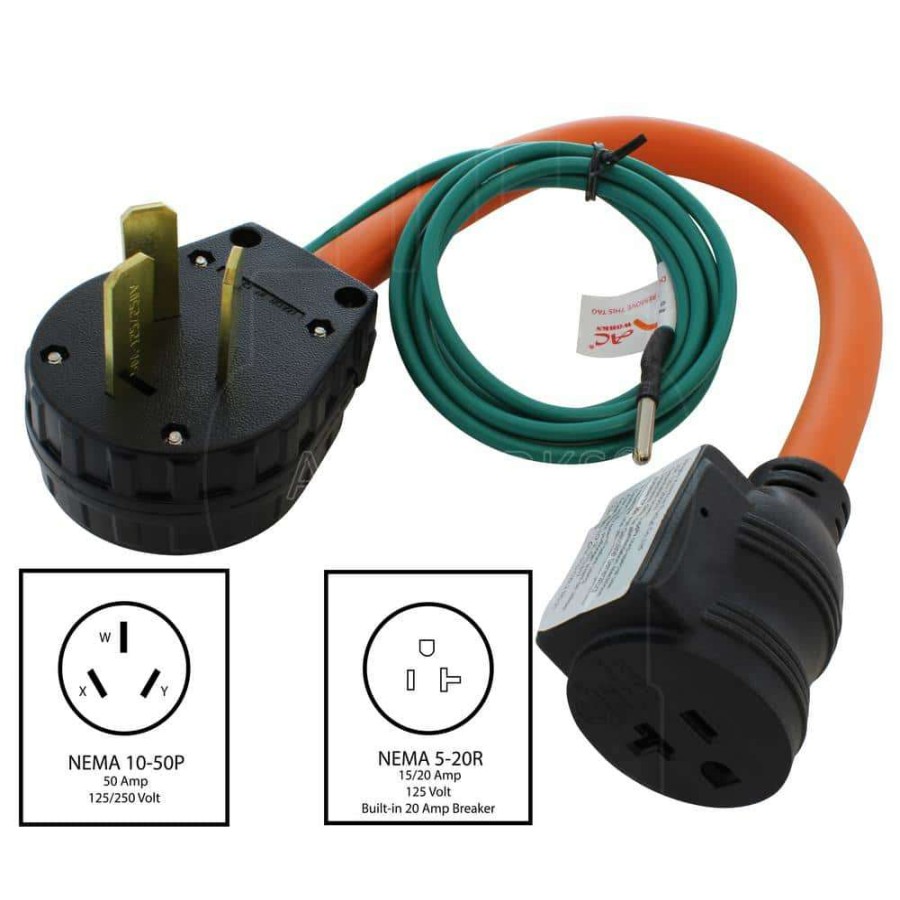 Extension Cord Accessories * | Ac Works 1.5Ft 50A 3-Prong 10-50P Dryer/Range/Welder Plug To Household Outlet With 20A Breaker