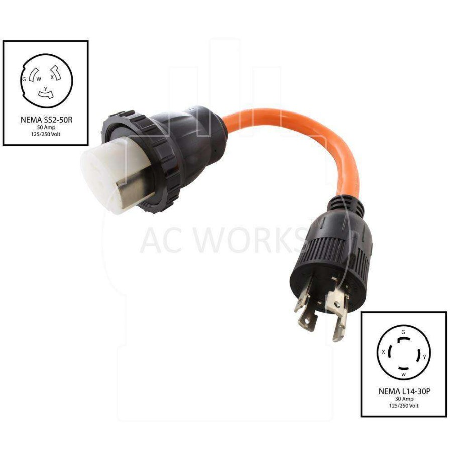 Rv & Marine Cords * | Ac Works Ac Connectors 1.5 Ft. 10/4 Generator L14-30P 30 Amp 4-Prong Plug To 50 Amp Rv/Marine Detachable Inlet Adapter