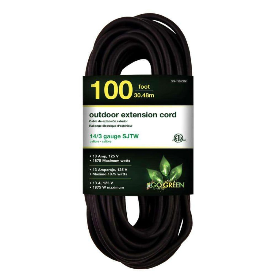 General Purpose Cords * | Power By Go Green 100 Ft. 14/3 Sjtw Outdoor Extension Cord Black