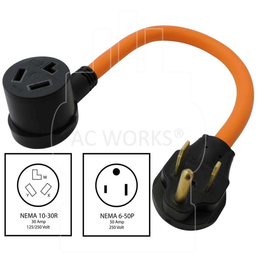 Extension Cord Accessories * | Ac Works 1.5 Ft. 6-50P 50 Amp Welder Plug To 10-30R 3-Prong Dryer Outlet