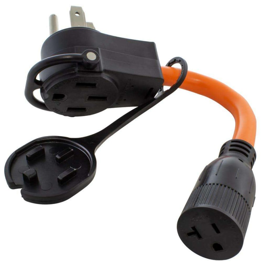 Extension Cord Accessories * | Ac Works 1 Ft. 50 Amp 14-50 Piggy-Back Plug To Household 15/20 Amp Connector Adapter Cord