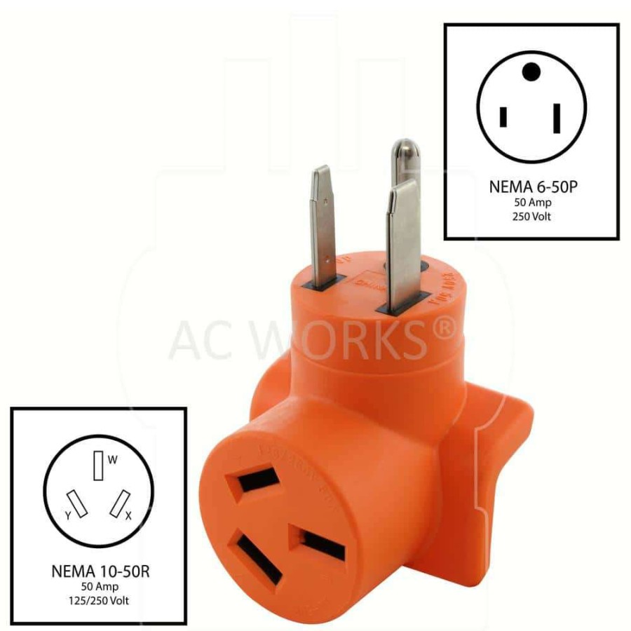 Extension Cord Accessories * | Ac Works 6-50P Welder Plug To 10-50R 3-Prong 50 Amp 125/250-Volt Older Dryer/Range Adapter