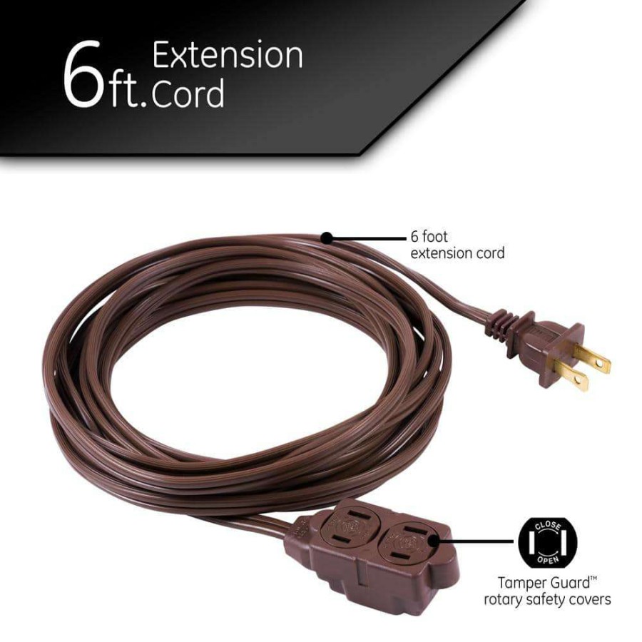 General Purpose Cords * | Ge 6 Ft. 16/3 3-Outlet Polarized Extension Cord, Brown