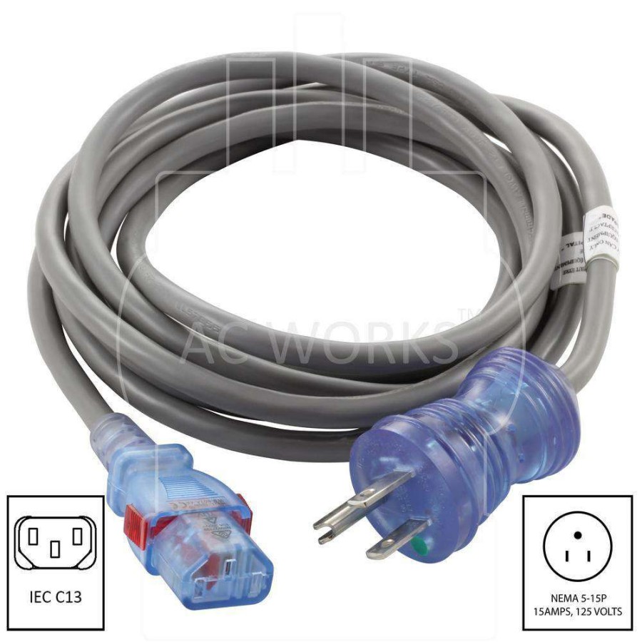 Extension Cord Accessories * | Ac Works Ac Connectors 10 Ft. 18/3 10 Amp Medical Grade Power Cord With Locking Iec C13 And Power Indicator