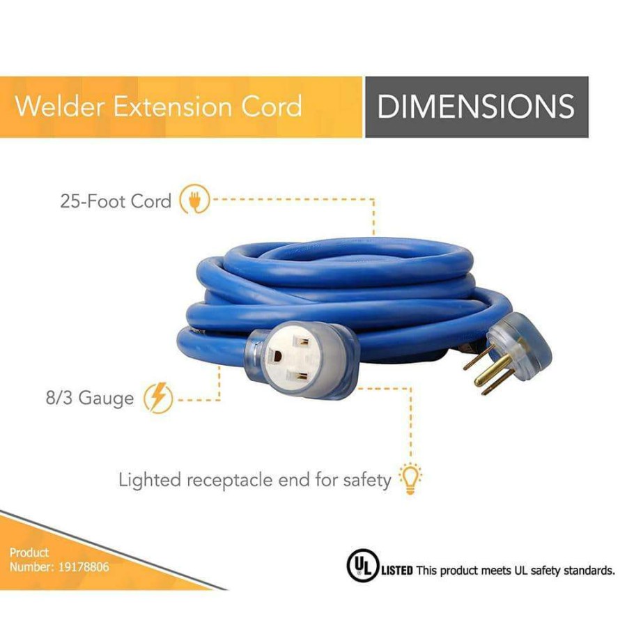 General Purpose Cords * | Southwire 25 Ft. 8/3 Stw 6-50 Heavy-Duty Welder Power Extension Cord