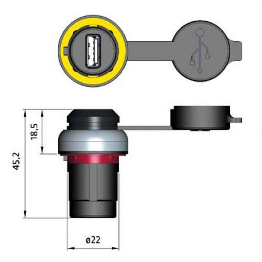 Extension Cord Accessories * | Asi Weatherproof Usb 3.0 Bulkhead Connector With Protective Cover, Female To Female, 22 Mm Mount, Black Bezel