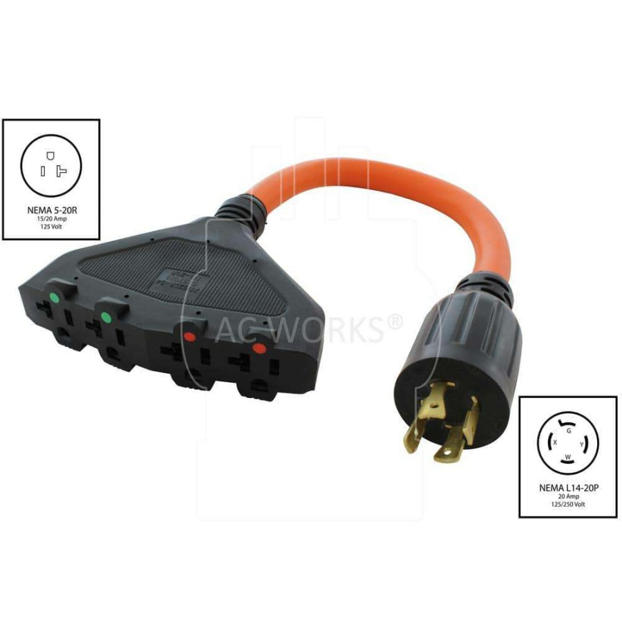 Generator Parts * | Ac Works 1.5 Ft. L14-20P Generator 4-Prong 20 Amp Plug To (4) Nema 5-15/20R 20 Amp Household Female Connectors Cord