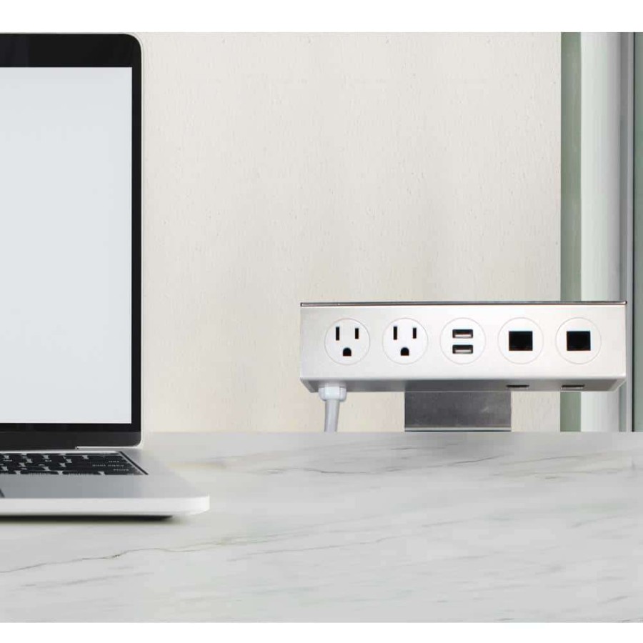 Extension Cord Accessories * | Qvs Adjustable Desk Mount Dual-Power Outlets With Dual-Usb 3.5 Amp Charger And Dual-Cat6 Ports