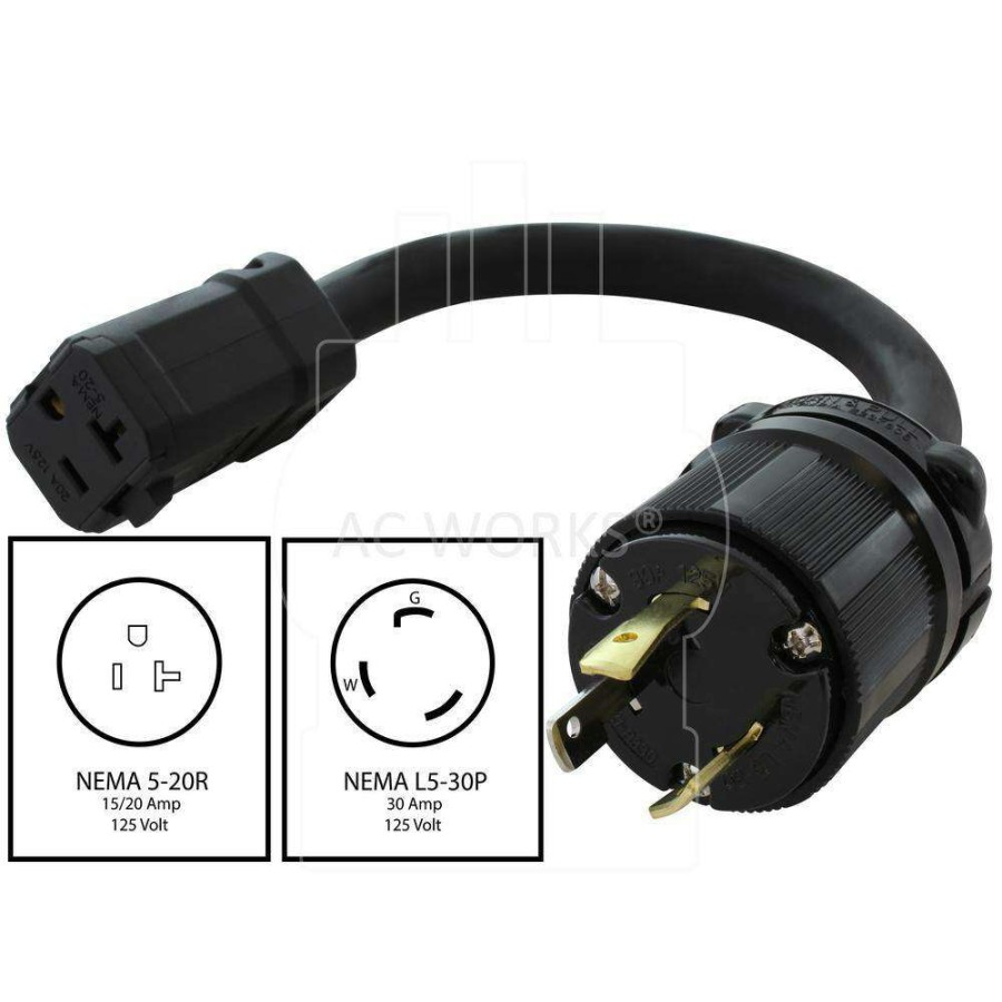 Extension Cord Accessories * | Ac Works 1Ft. Soow 10/3 3-Prong Nema L5-30P To 15 Amp/20 Amp Household Connector Adapter Cord