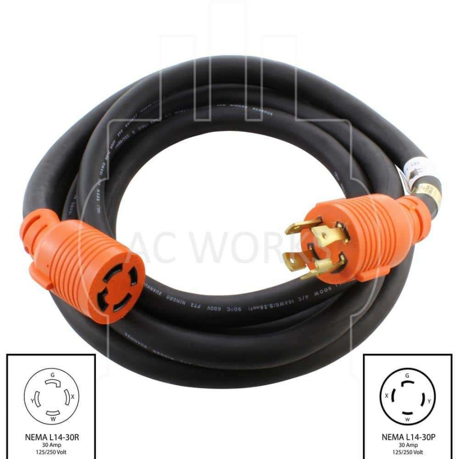 General Purpose Cords * | Ac Works Ac Connectors 10 Ft. 10/4 Heavy Duty Soow L14-30 30 Amp 125/250-Volt Generator Rubber Extension Cord