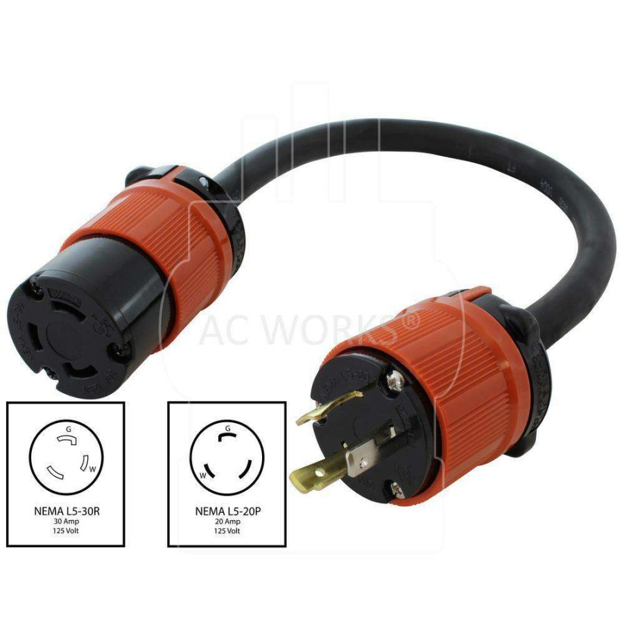 Extension Cord Accessories * | Ac Works 1.5 Ft. 20 Amp L5-20 Plug To L5-30R 30 Amp 125-Volt 3-Prong Connector