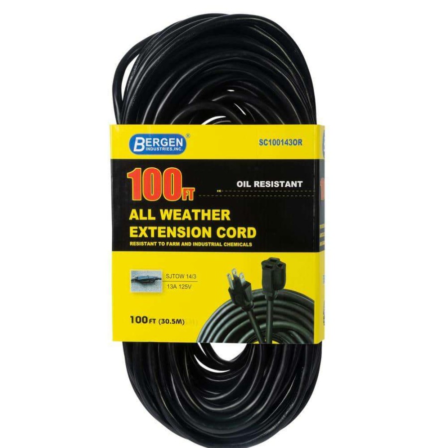 General Purpose Cords * | Bergen Industries 100 Ft. 14/3 Sjtow 15 Amp/125-Volt All Weather Farm And Shop Extension Cord, Black