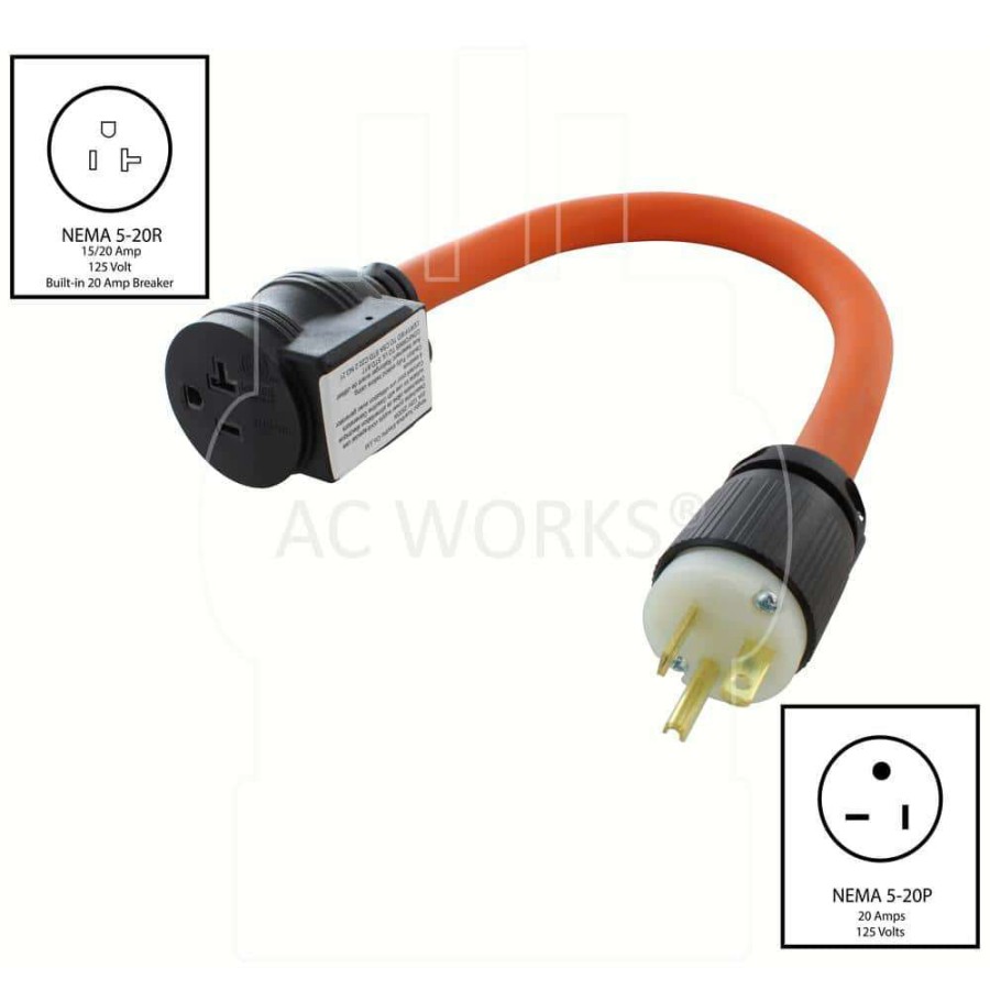 Extension Cord Accessories * | Ac Works Add On Breaker 1.5 Ft. 20 Amp 5-20-Outlet Extender With 20 Amp Breaker