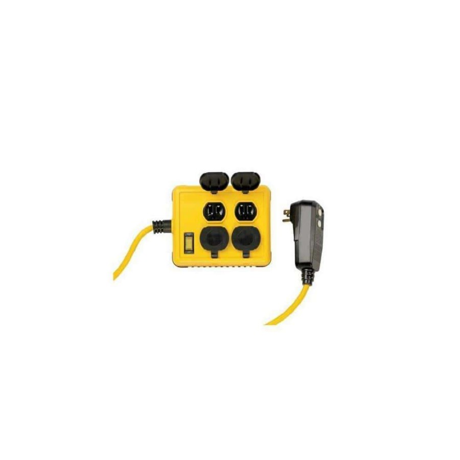 Gfci Plugs * | Yellow Jacket 6 Ft. 14/3 Sjtw Right Angle Gfci 4-Outlet Power Block