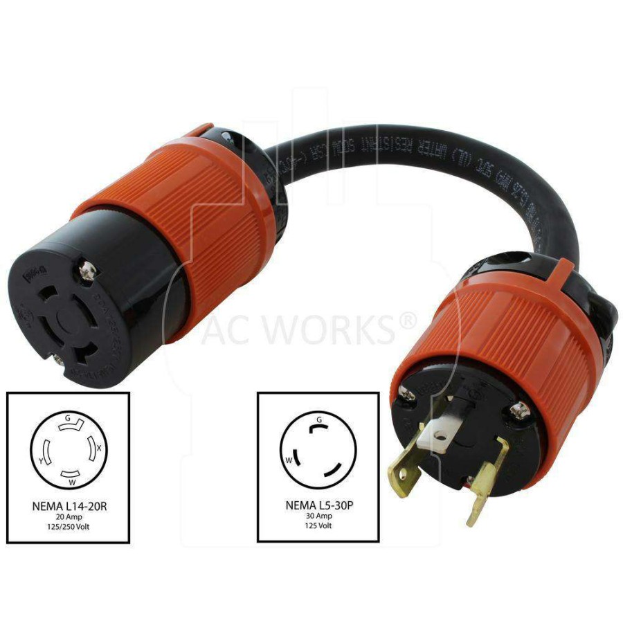 Extension Cord Accessories * | Ac Works 1.5 Ft. L5-30P 3-Prong 30 Amp Plug To L14-20R 20 Amp 125-Volt/250-Volt 4-Prong Connector