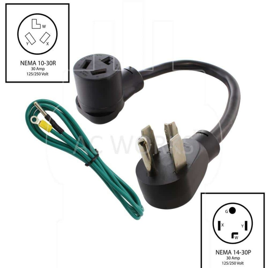 Extension Cord Accessories * | Ac Works 1.5 Ft. 4-Prong Dryer Plug To 3-Prong Dryer Female Connector Adapter