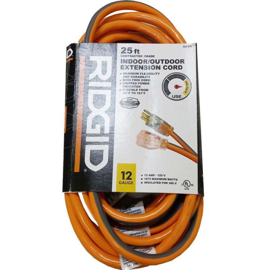 General Purpose Cords * | Ridgid 25 Ft. 12/3 Heavy-Duty Indoor/Outdoor Extension Cord