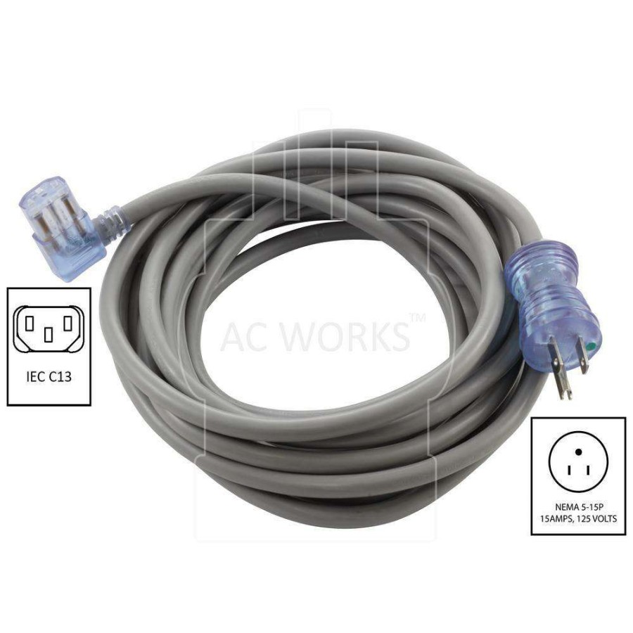 Extension Cord Accessories * | Ac Works 20 Ft. 14/3 15 Amp Hospital/Medical Grade Green Dot Power Cord Nema 5-15P To Left Angle Iec C13 (It/Cpu/Server End)