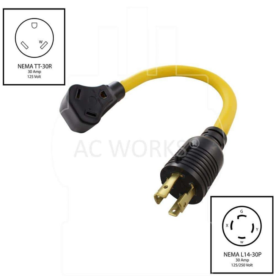 Rv & Marine Cords * | Ac Works Ac Connectors 1.5 Ft. 10/3 L14-30P 30 Amp 4-Prong Locking Plug To 30 Amp Rv Generator Adapter