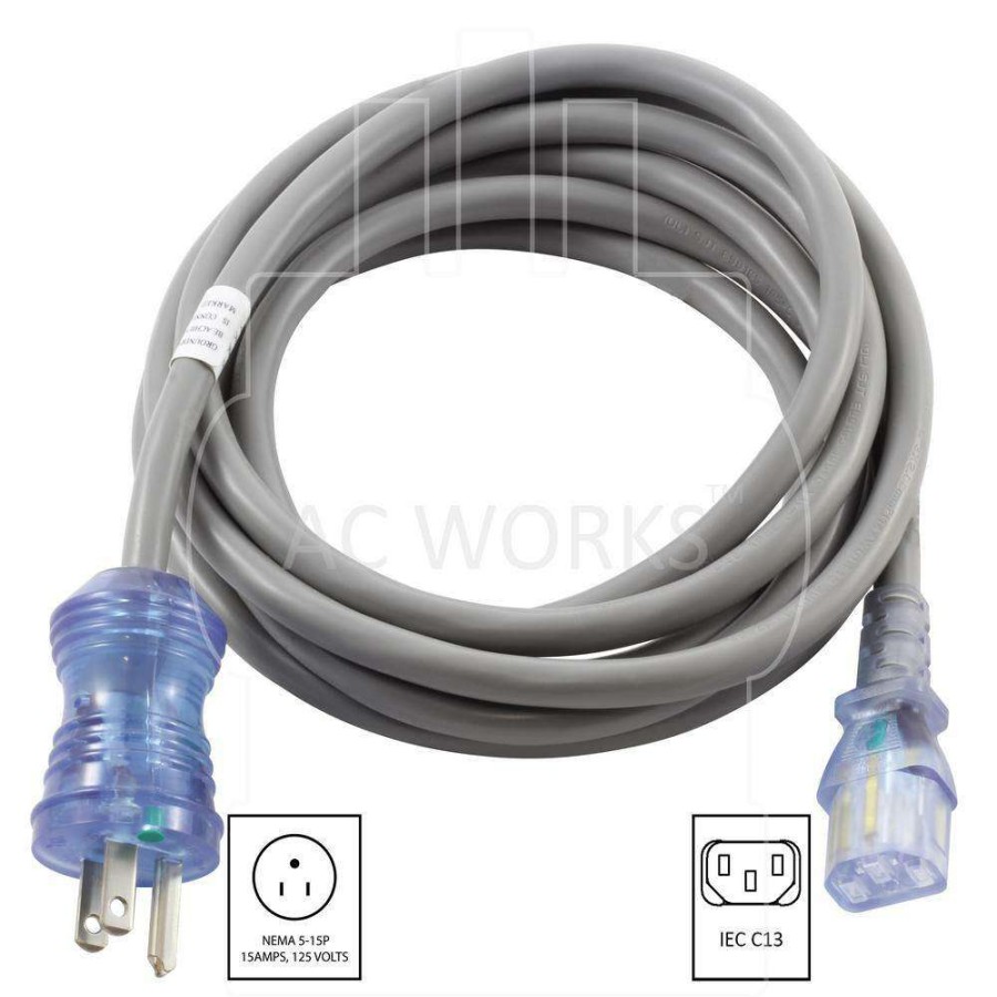 Extension Cord Accessories * | Ac Works Ac Connectors 10 Ft. 14/3 Sjtw 15 Amp Hospital/Medical Grade Power Cord With Iec C13