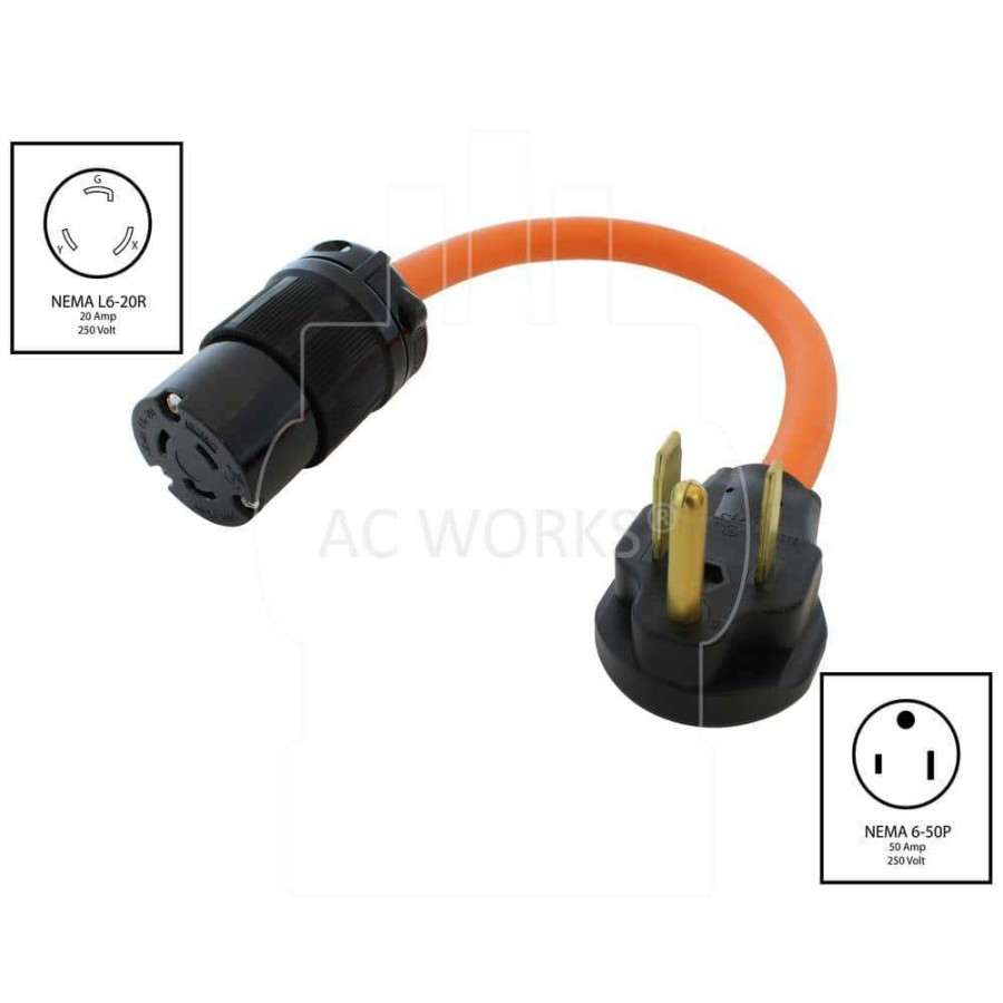 Extension Cord Accessories * | Ac Works 1.5 Ft. T 6-50P 50 Amp Welder Plug To L6-20R 20 Amp 250-Volt Locking Outlet