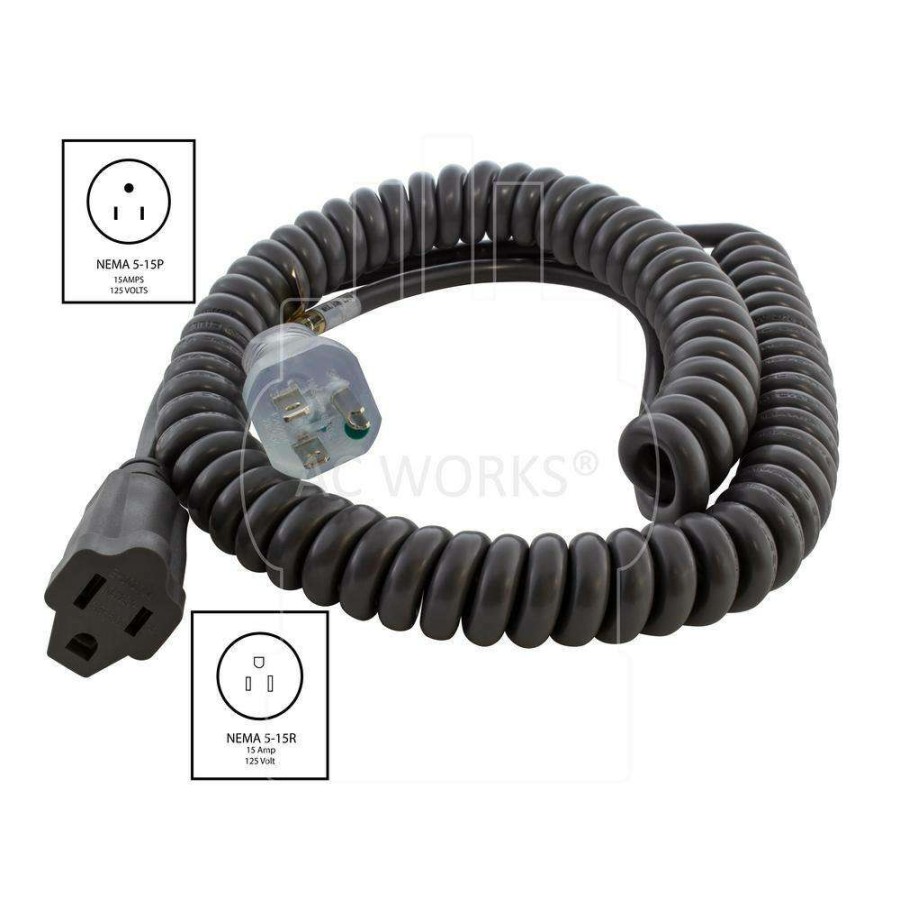 Extension Cord Accessories * | Ac Works Up To 10 Ft. 10 Amp 18/3 Coiled Medical Grade Extension Cord