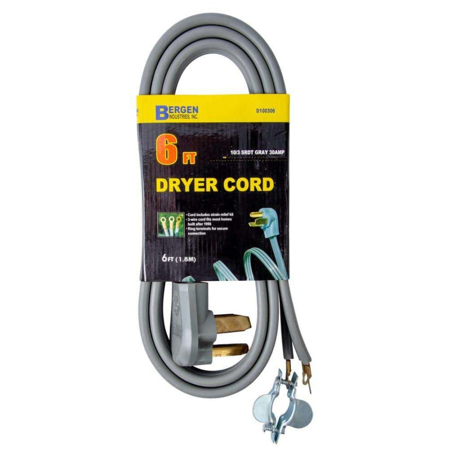 Appliance Extension Cords * | Bergen Industries 6 Ft. 3-Wire Clothes Dryer Replacement Power Cord Gray