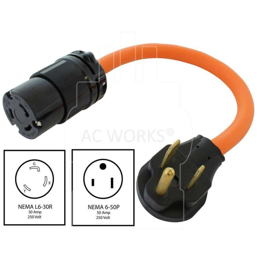 Extension Cord Accessories * | Ac Works 1.5 Ft. Nema 6-50P 50 Amp Welder Plug To L6-30R 30 Amp 250-Volt Locking Outlet