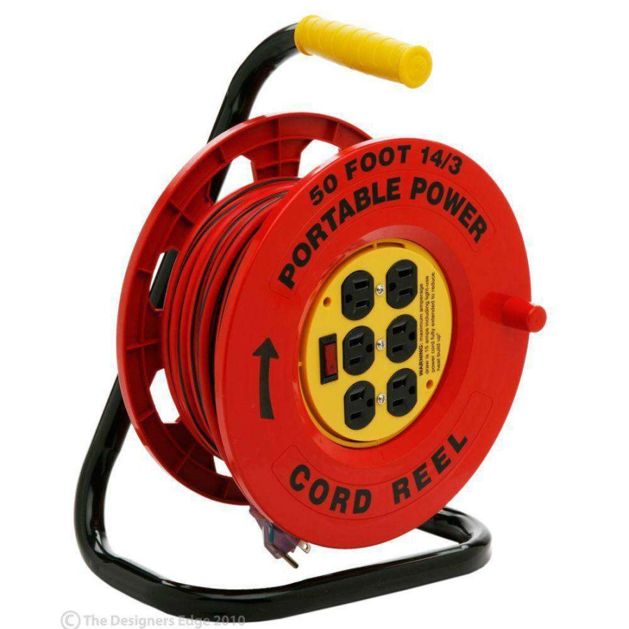 Extension Cord Reels * | Southwire 50 Ft. 14/3 Red Cord Reel Power Station With 6 Outlets