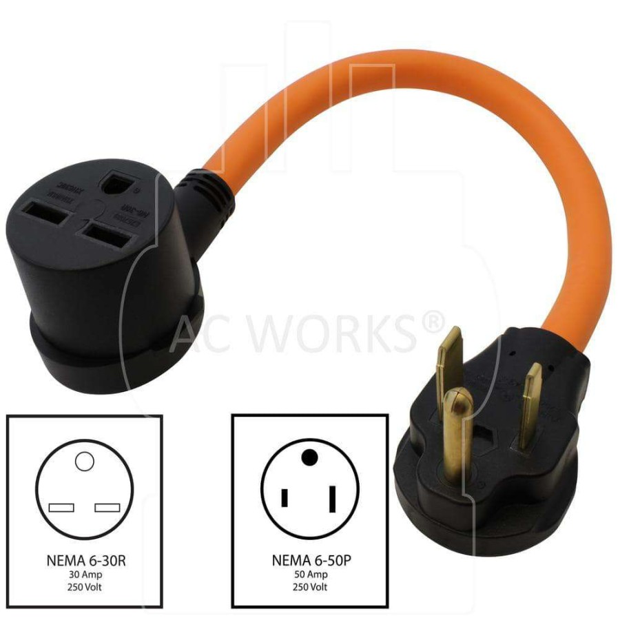 Extension Cord Accessories * | Ac Works 1.5 Ft. 6-50P Welder Plug To 6-30R 3-Prong 30 Amp 250-Volt Commerical Hvac Female Adapter