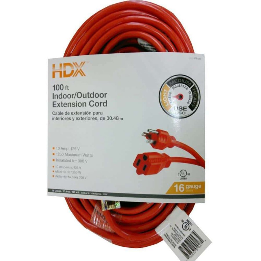 General Purpose Cords * | Hdx 100 Ft. 16/3 Indoor/Outdoor Extension Cord, Orange