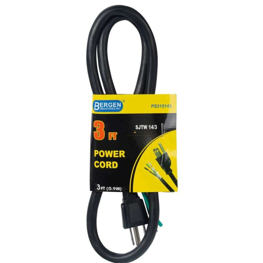 Appliance Extension Cords * | Bergen Industries 3 Ft. 14/3 Sjtw 3-Wire Appliance/Power Tool Cord, Black