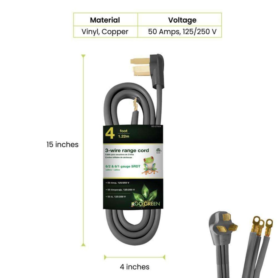 Appliance Extension Cords * | Power By Go Green 4 Ft. 6/2 And 8/1 3-Wire Range Cord