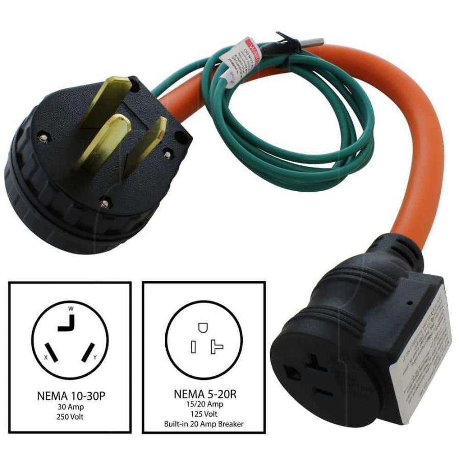 Extension Cord Accessories * | Ac Works 1.5Ft 30A 3-Prong 10-30P Dryer Plug To Household Outlet With 20A Breaker