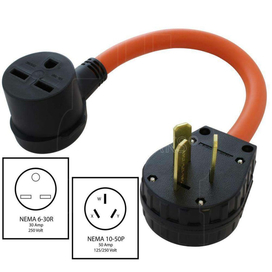 Extension Cord Accessories * | Ac Works 1.5 Ft. 10-50P 3-Prong Older Range/Welder/Dryer Plug To 6-30R 3-Prong 30 Amp 250-Volt Hvac Female Adapter