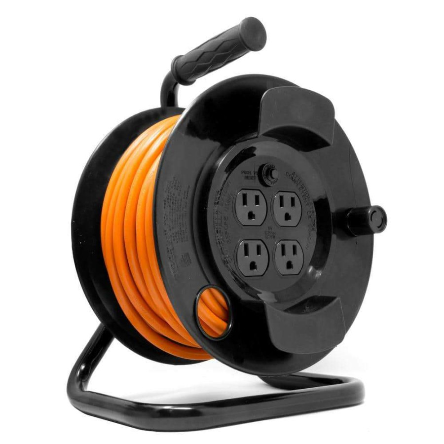 Extension Cord Reels * | Wen 50 Ft. 14-Gauge Heavy-Duty Sjtw Outdoor 14/3 Extension Cord Reel With Nema 5-15R Light-Up Power Outlet