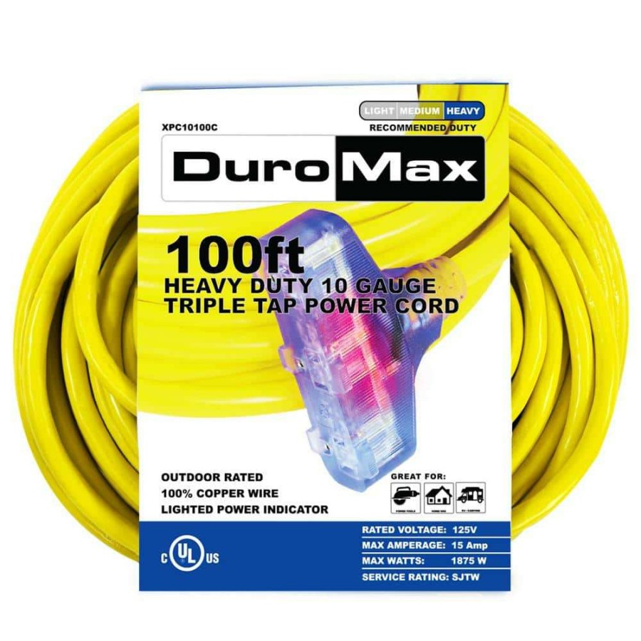 General Purpose Cords * | Duromax 100 Ft. 10/3-Gauge Triple Tap Extension Power Cord