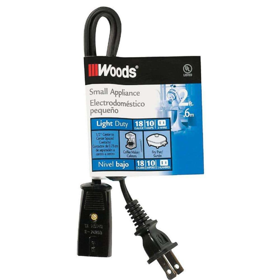 Appliance Extension Cords * | Woods 2 Ft. 18/2 2-Wire 293 Hpn Appliance Power Cord