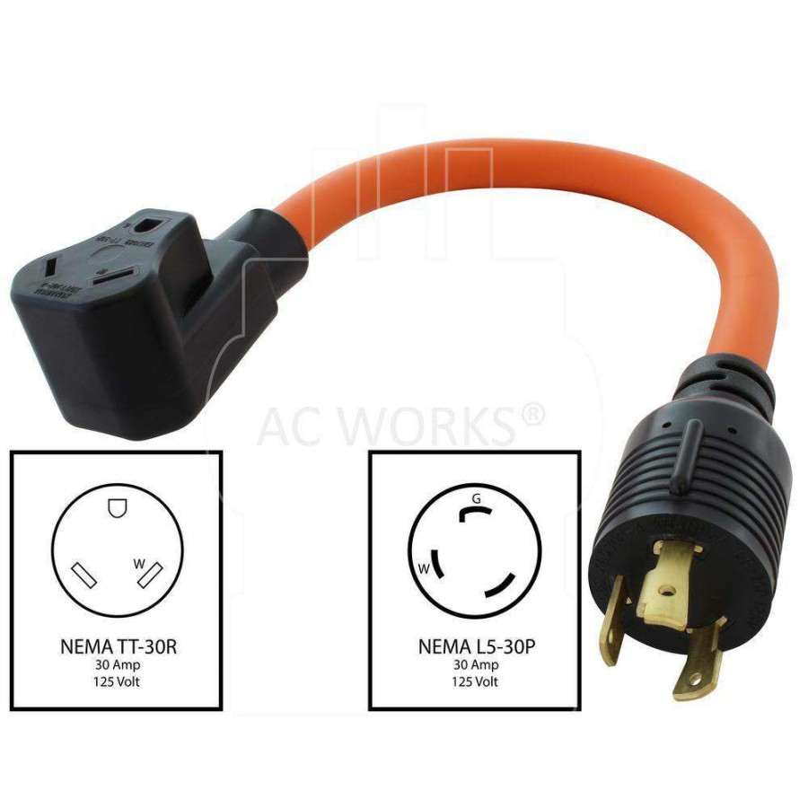 Rv & Marine Cords * | Ac Works Ac Connectors 1.5 Ft. 10/3 L5-30P 30 Amp 3-Prong Locking Plug To 30 Amp Rv Generator Adapter