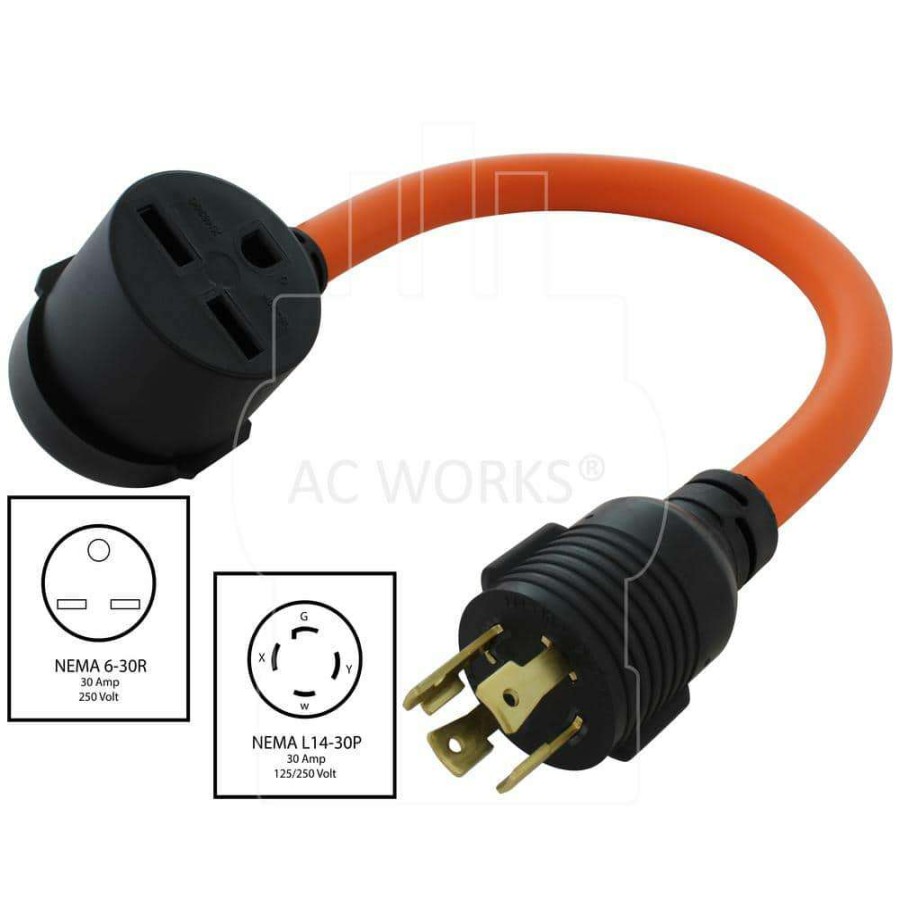 Extension Cord Accessories * | Ac Works 1.5 Ft. L14-30P 4-Prong 30 Amp Generator Plug To 6-30R 3-Prong 30 Amp 250-Volt Hvac Female Adapter