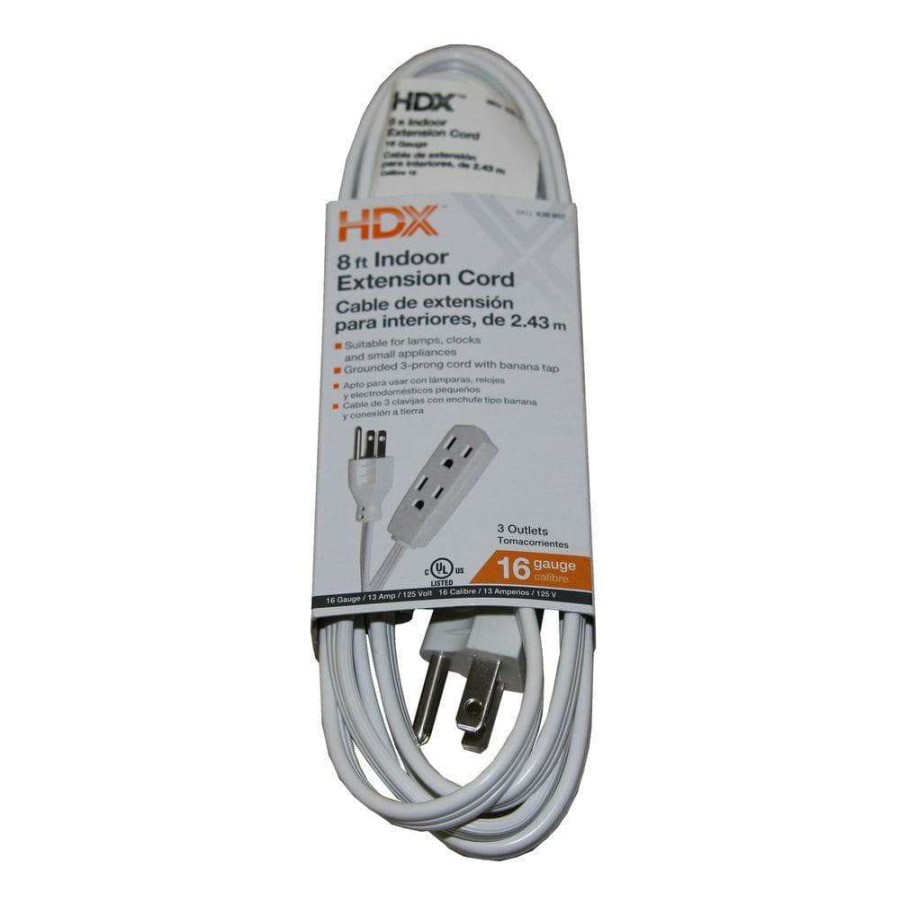 General Purpose Cords * | Hdx 8 Ft. 16/3 Indoor Banana Tap Extension Cord, White