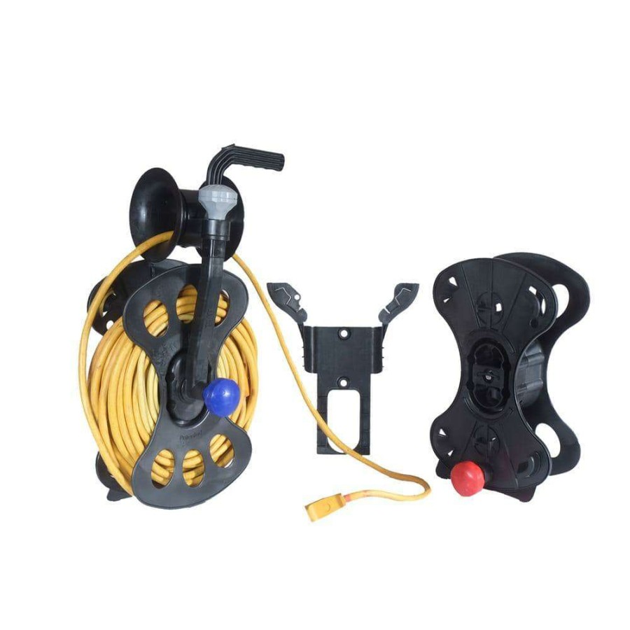 Extension Cord Reels * | Freereel 100 Ft. 12/3 Cord And Air Hose Reel System 2 Storage Cassette Reels Cord Hose Guide/Winder And 2 Wall Storage Mounts