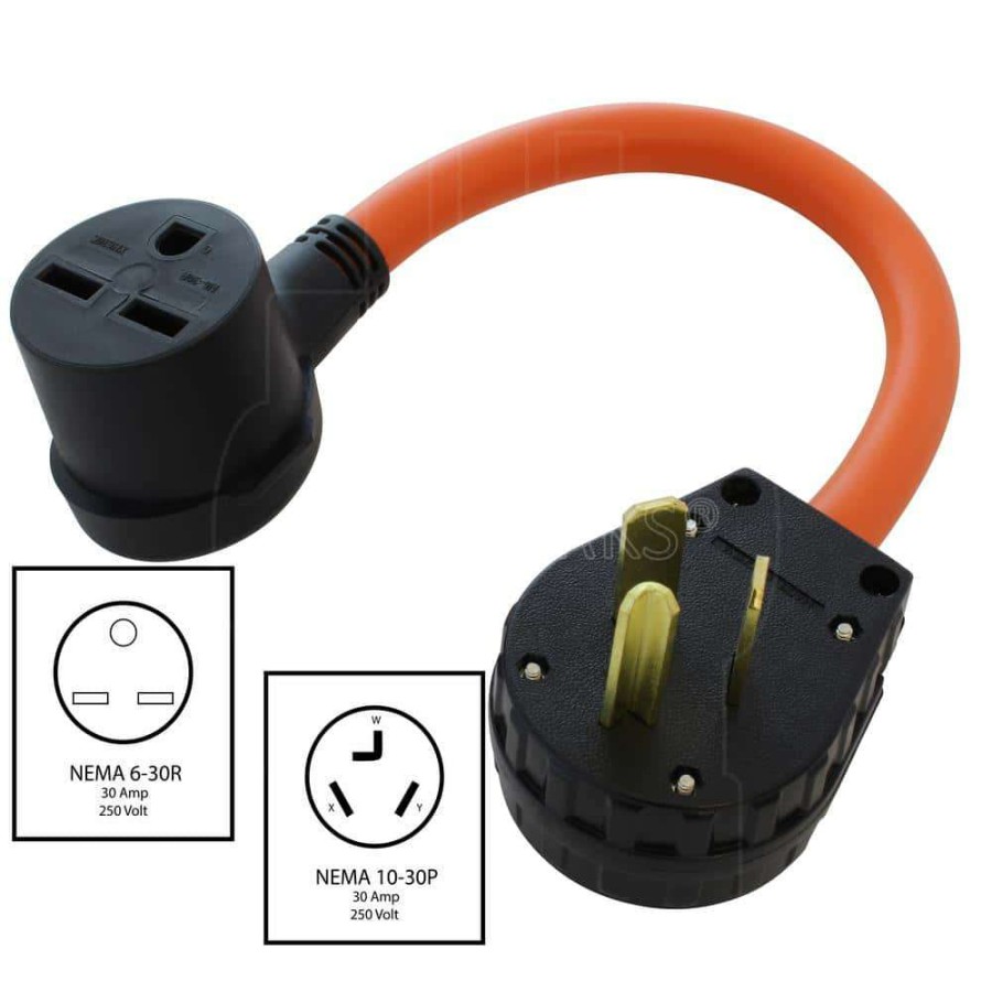 Extension Cord Accessories * | Ac Works 1.5 Ft. 10-30P 3-Prong Old Dryer Plug To 6-30R 3-Prong 30 Amp 250-Volt Hvac Female Adapter