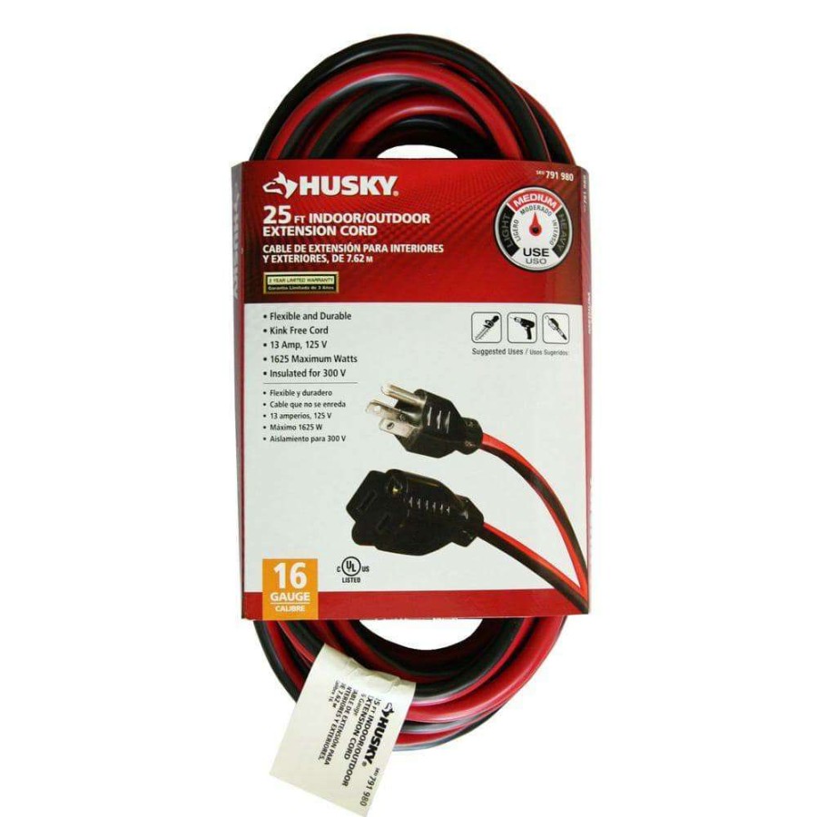 General Purpose Cords * | Husky 25 Ft. 16/3 Medium-Duty Indoor/Outdoor Extension Cord, Red And Black