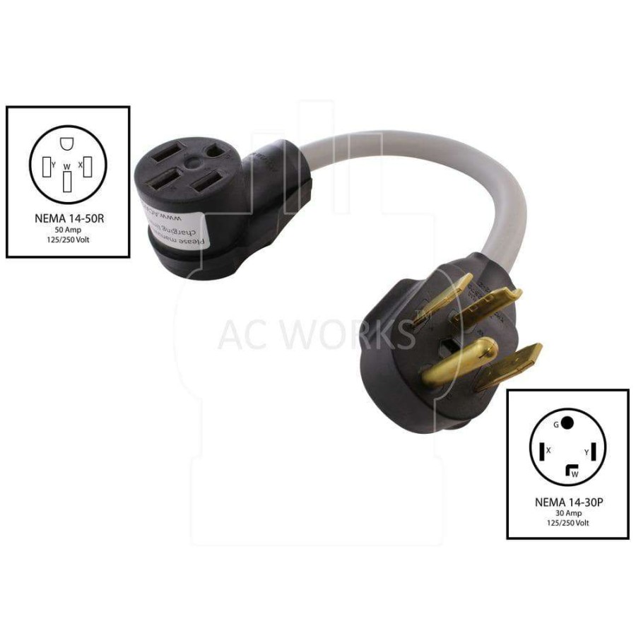 Extension Cord Accessories * | Ac Works 1.5 Ft. 30 Amp 4-Prong Dryer Plug Nema 14-30P To Nema 14-50R 50A 125/250-Volt Rv/Range/Ev Female Connector